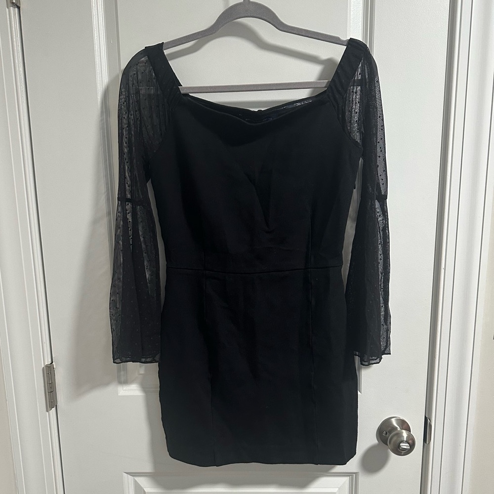 French Connection Black Dress with Sheer Sleeves